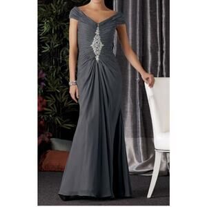 Caterina Collection grey dress formal rhinestones broach size 12 wedding